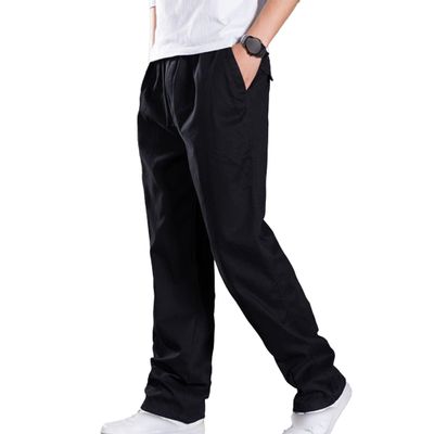 JEKE-DG Mens Casual Drawstring Cargo Pants Lightweight Relaxed Fit Sweatpants Straight Fit Trousers with Pockets (Large,Black)