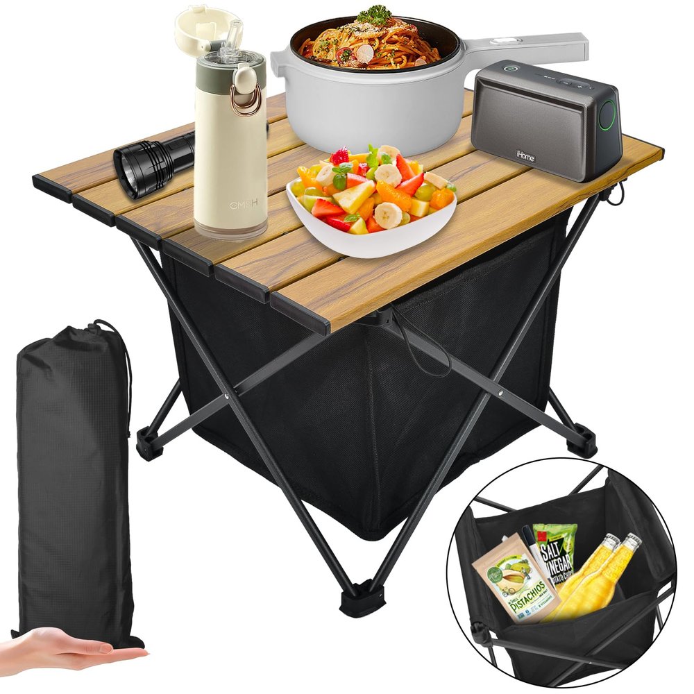 Audoyon Foldable Camping Side Table, Ultralight Small Beach Aluminum, Portable Outdoor Table with Carry Bag and Storage for Picnic, Grill, Hiking, Fishing, Sand, Camping, Nature