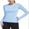 baleaf Women's Thermal Shirts Fleece Tops Long Sleeve Running Workout Compression Cold Weather Athletic Thumbholes Zipper Pocket Light Blue XL