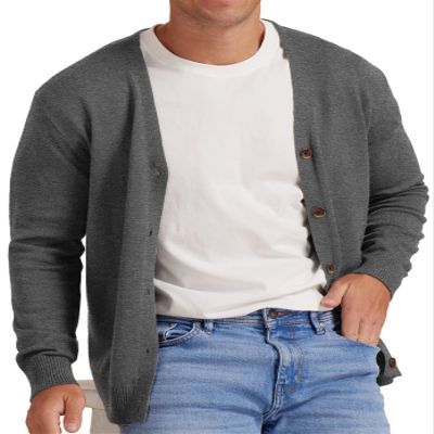 NITAGUT Men's Vintage Striped Long Sleeve Cardigan Sweater with Button V Neck Knitted Sweaters Dark Gray, Large
