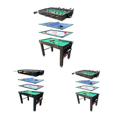 KICK Quad 48" 4-in-1 Multi Game Table (Brown)  Foosball, Billiards/Pool, Air Hockey & Table Tennis  Includes 4 Foosballs, Black ABS Handles, Stainless Steel Rods