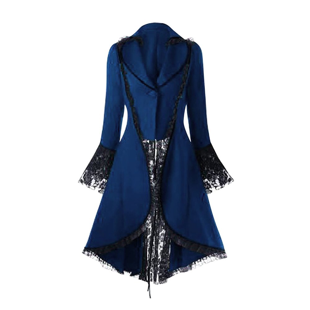 Back Stitching Vintage Bandage Overcoat Lace Waist Women Long-Sleeved Jacket Halloween Cosplay Vintage Women's Coat