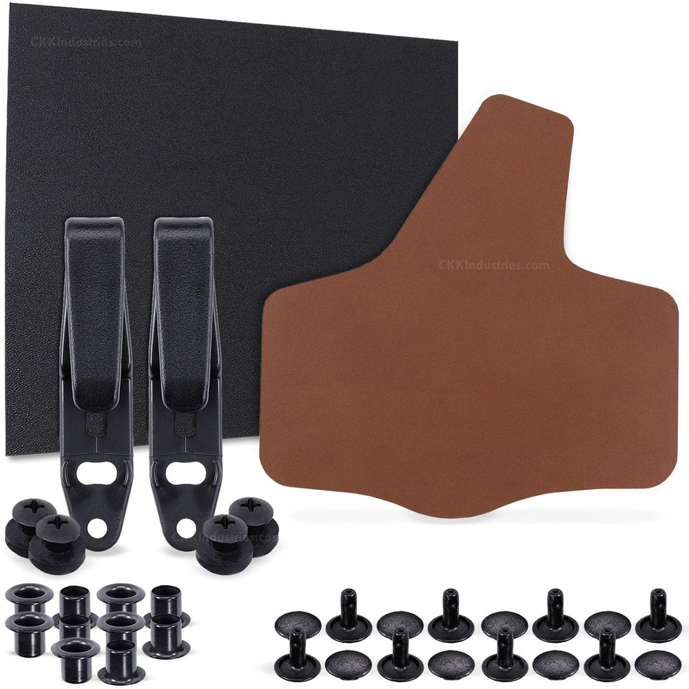 DIY Hybrid Holster Making Kit - KYDEX - (Black) - Cowhide Leather Backer - (Brown - 8-9oz) - (Small) - (Right Hand Carry) - (Fits Belts Up to 1.50 inches) - Inside-The-Waistband/IWB Holster Design