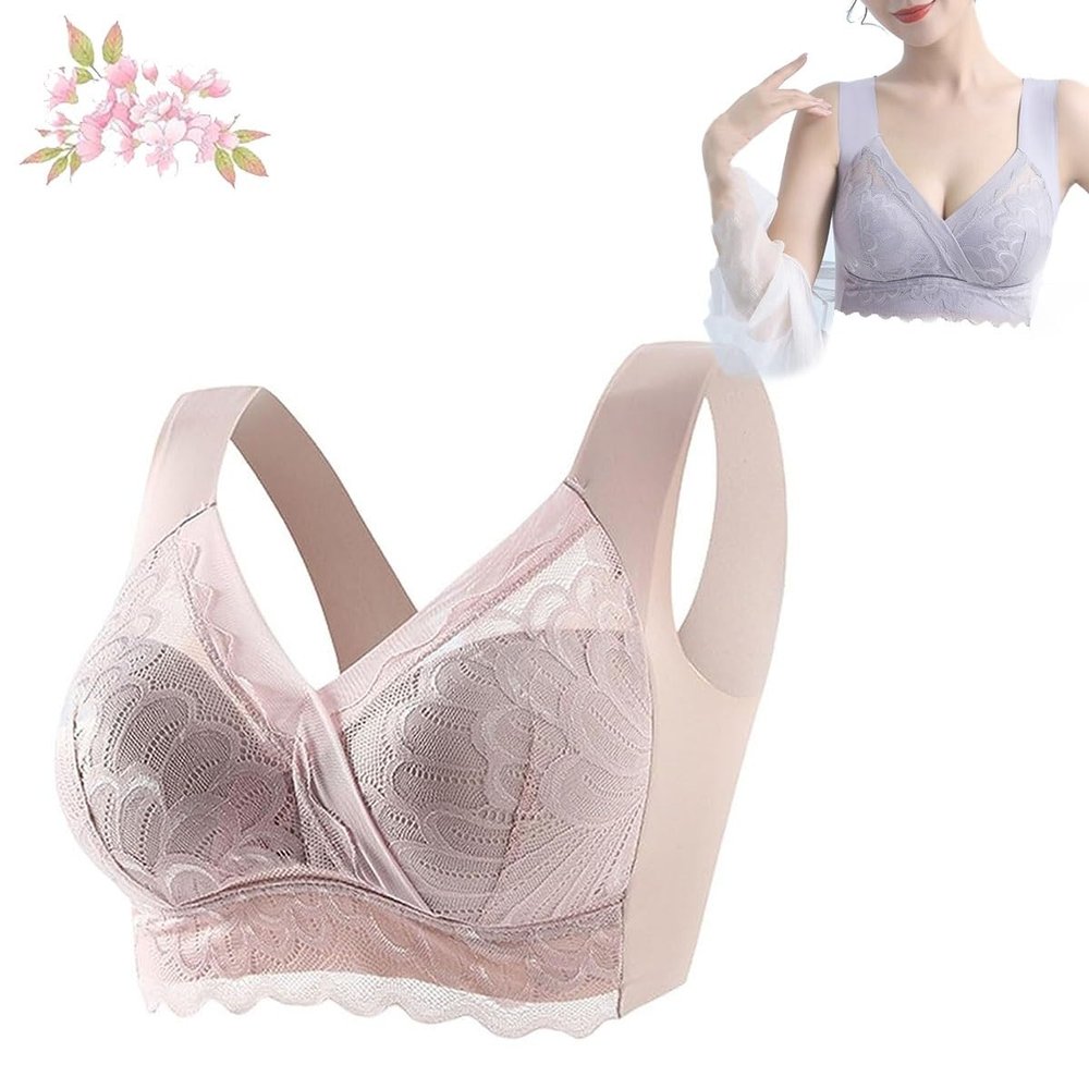 ACE4U Dotmalls Bras, Front Closure Lace Comfy No Wire Bras, Full Back Covera Comfortable Push up Bra (Color : Pink, Size : 4X-Large)