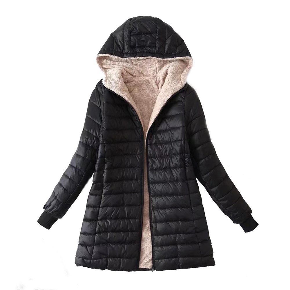 Gifts for All Women Lightweight Puffer Jacket Plus Size Quilted Coat Hooded Packable Fleece Winter Warm Waterproof Mid Length Coats