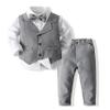 Pofiko Toddler Boy Dress Clothes Kids Suit Formal Outfits Shirt + Bowtie + Vest + Pants Boys Gentleman Clothing Sets Gray view 1