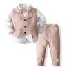 Pofiko Toddler Boy Dress Clothes Kids Suit Formal Outfits Shirt + Bowtie + Vest + Pants Boys Gentleman Clothing Sets Light Pink view 1