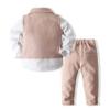 Pofiko Toddler Boy Dress Clothes Kids Suit Formal Outfits Shirt + Bowtie + Vest + Pants Boys Gentleman Clothing Sets Light Pink view 2