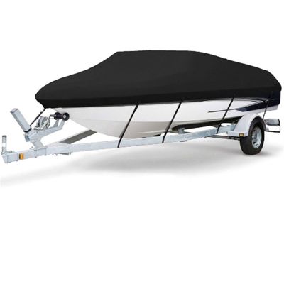 SYLALE Marine Accessories 600D Heavy Duty Open Boat Cover Trailerable V-Hull Marine Cover Waterproof Sunshade Dust-Proof Boat Mooring Cover(14-16Ft)