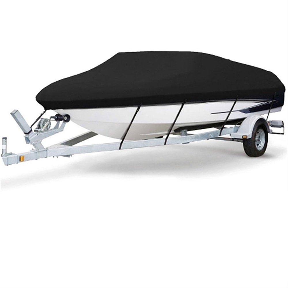 SYLALE Marine Accessories 600D Heavy Duty Open Boat Cover Trailerable V-Hull Marine Cover Waterproof Sunshade Dust-Proof Boat Mooring Cover(14-16Ft)