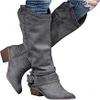 Cowgirl Boots Brown Leather Cowboy Boots Women Western Boots Cowgirl Boots Ladies Pointy Toe Fashion Embroidered Knee High Stitching Almond Chunky Heel Retro Classic Boot Pull-On view 2