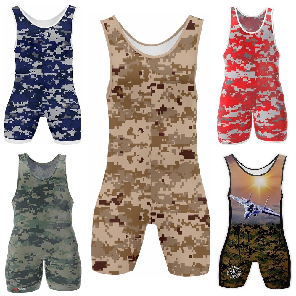 4 Time All American Sublimated Wrestling Singlet  Stitched & Durable Mens Singlet  Singlet for Wrestling, MMA & Powerlifting Wrestling Singlet Youth Boys (Camo Desert, XXXS/YM 41-50 lbs.)