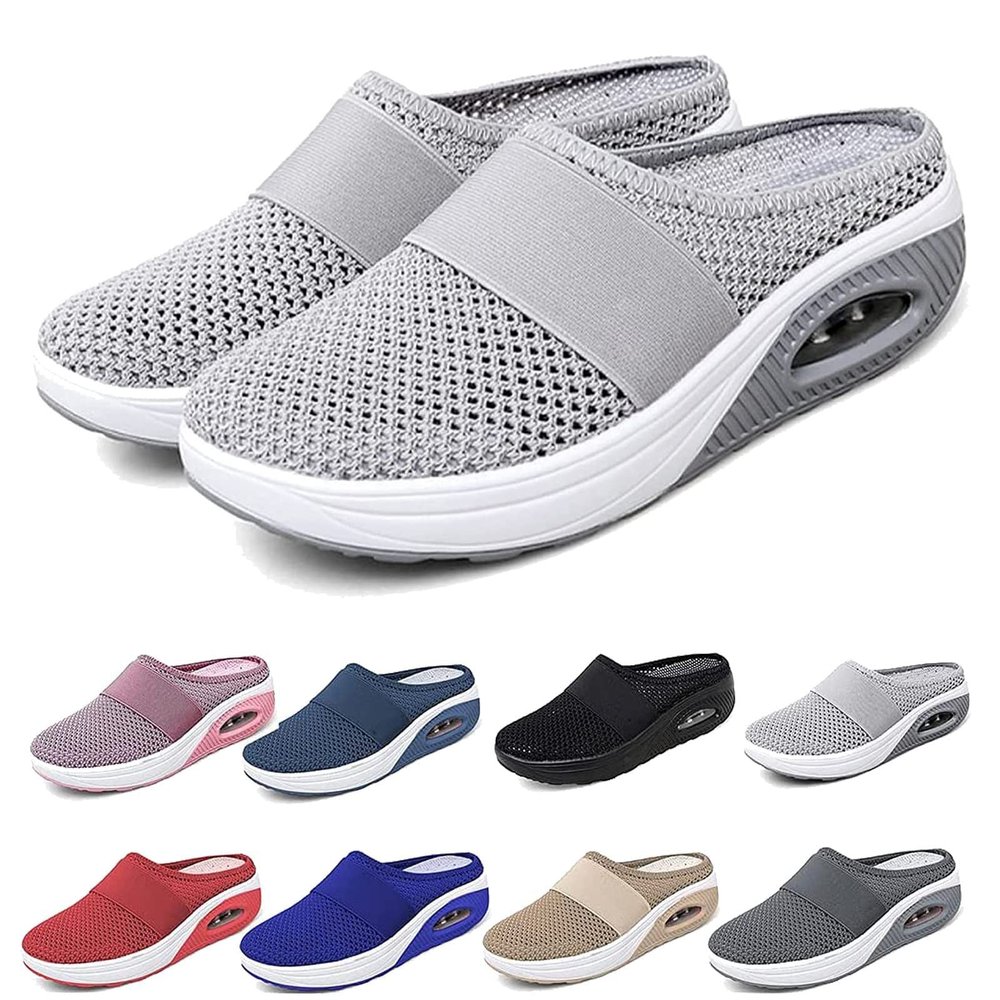 BDROX Air Cushion Platform Mesh Sneaker Sandals,Sport Sandals, Womens Slip on Walking Shoes Anti Slip Air Cushion, (Grey,10.5)