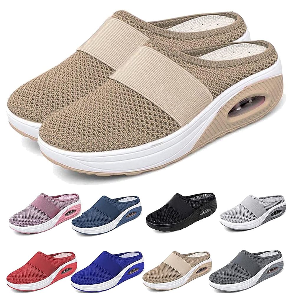 BDROX Air Cushion Platform Mesh Sneaker Sandals,Sport Sandals, Womens Slip on Walking Shoes Anti Slip Air Cushion, (Khaki,5.5)