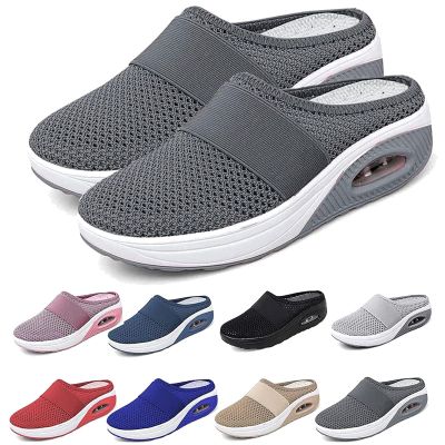 BDROX Air Cushion Platform Mesh Sneaker Sandals,Sport Sandals, Womens Slip on Walking Shoes Anti Slip Air Cushion, (Dark Gray,12.5)