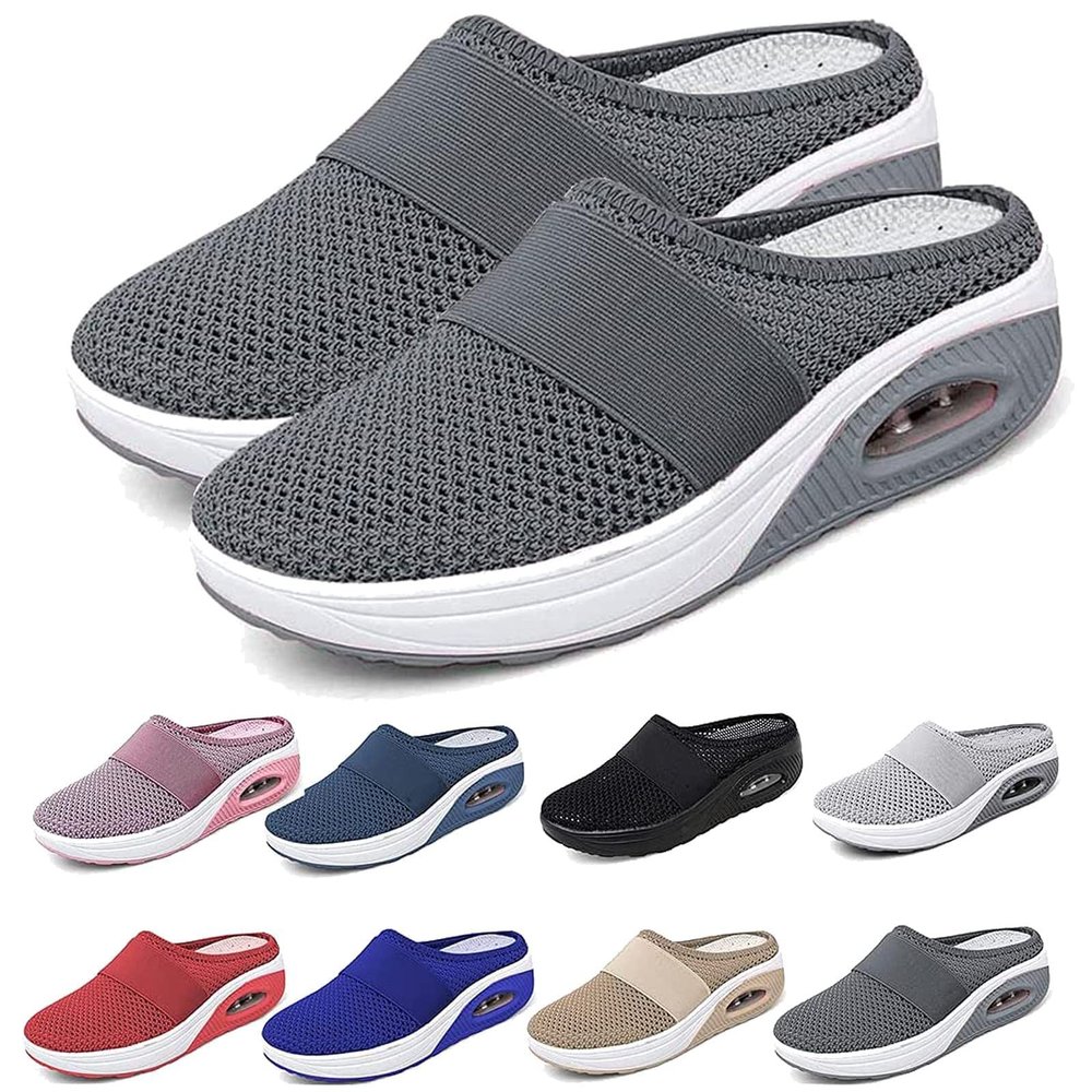 BDROX Air Cushion Platform Mesh Sneaker Sandals,Sport Sandals, Womens Slip on Walking Shoes Anti Slip Air Cushion, (Dark Gray,12.5)