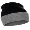 Classic Plain Tow-Tone Cuffed Beanie Winter Knit Hat Skully Cap, Black Grey view 1