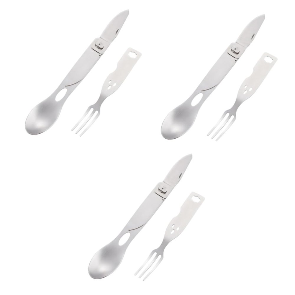 BESPORTBLE 3pcs 3 1 Meal Tool Cutlery Combination Fork Spoon Set Kitchen Utensil Multipurpose Cutlery Portable Camping Picnic Accessory