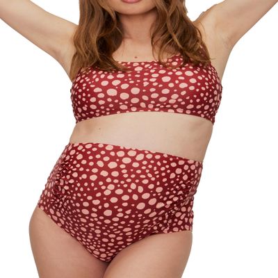 Motherhood Maternity Women's Standard Beach Bump Maternity 2 Piece Swimsuit Set UPF 50+ Pregnancy Swimwear, Sienna Dot