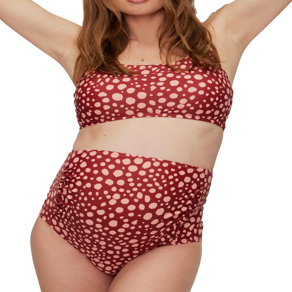 Motherhood Maternity Women's Standard Beach Bump Maternity 2 Piece Swimsuit Set UPF 50+ Pregnancy Swimwear, Sienna Dot