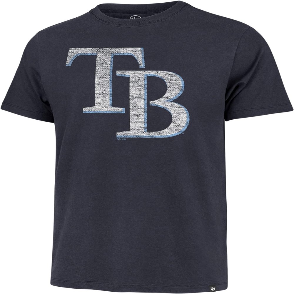 '47 MLB Men's Distressed Imprint Match Team Color Primary Logo Word Mark T-Shirt (Tampa Bay Rays Navy, XX-Large)