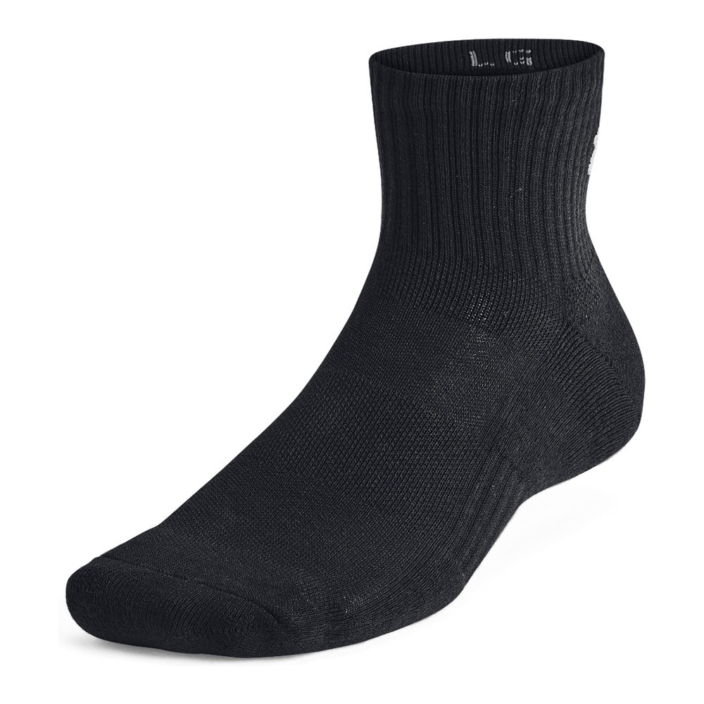 Under Armour Unisex-Adult Training Cotton Quarter Socks 3 Pack, (001) Black/Black/White, X-Large