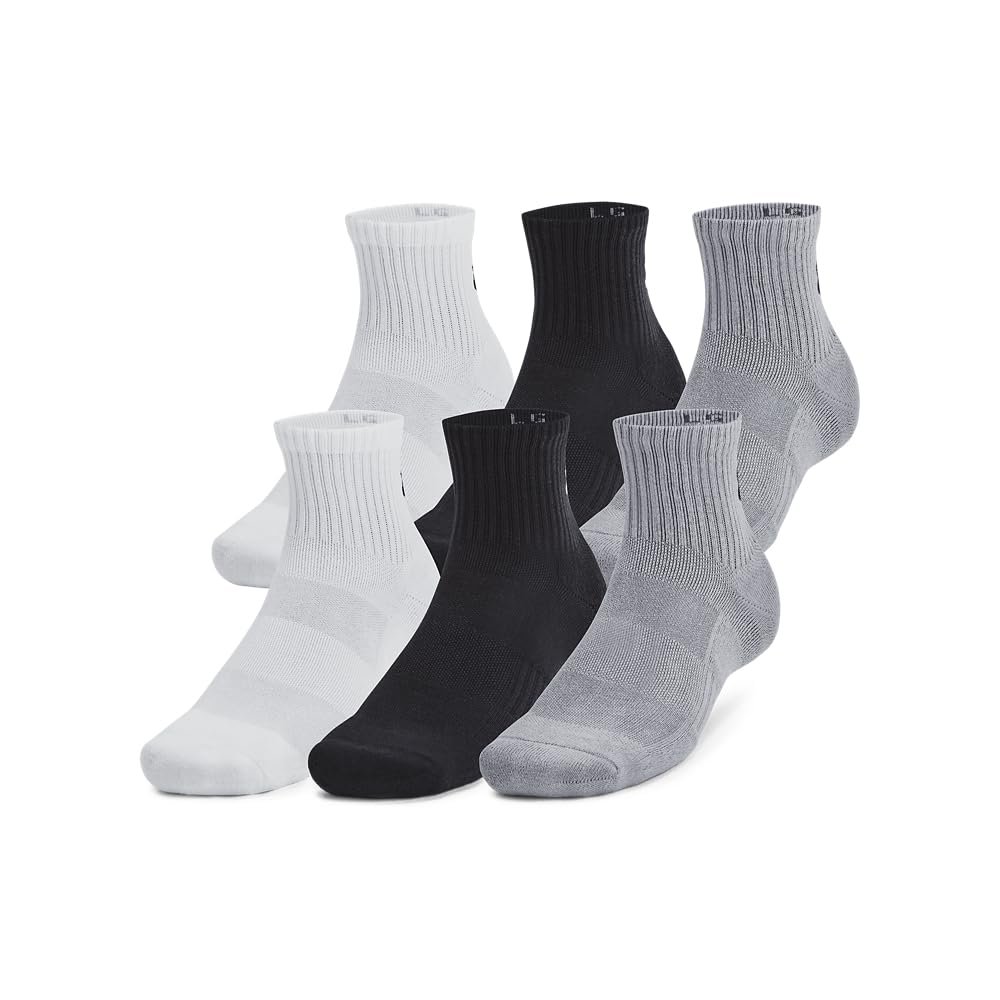 Under Armour Unisex-Adult Training Cotton Quarter Socks 6 Pack, (035) Steel/White/Black, Small