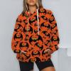 ZYXTIM Halloween Sweatshirts for Women Long Sleeve Bat Graphic Drawstring Pockes Hoodie Loose Fashion Casual Pullover Tops Blue view 3