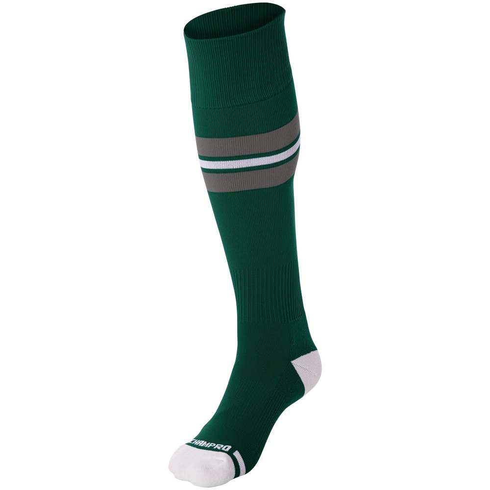 Striped Baseball Socks, 1 Pair, X-Small, Forest Green, Grey, White