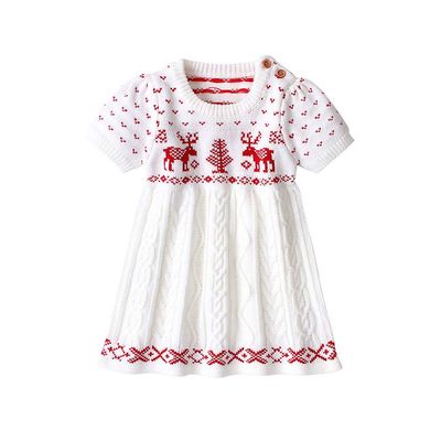 Kids Fall Dress Toddler Kids Baby Girls Christmas Knit Sweater Princess Party Dress Xmas Outfits Formal Long Sleeve Dress (White, 6-12 Months)