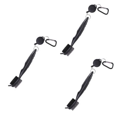 Sosoport 3pcs 2 2-Sided Pp Club Groove Cleaner for Golf Nylon Bristles Retractable -line Stainless Steel Carabiner Ergonomic Handle Lightweight Tool