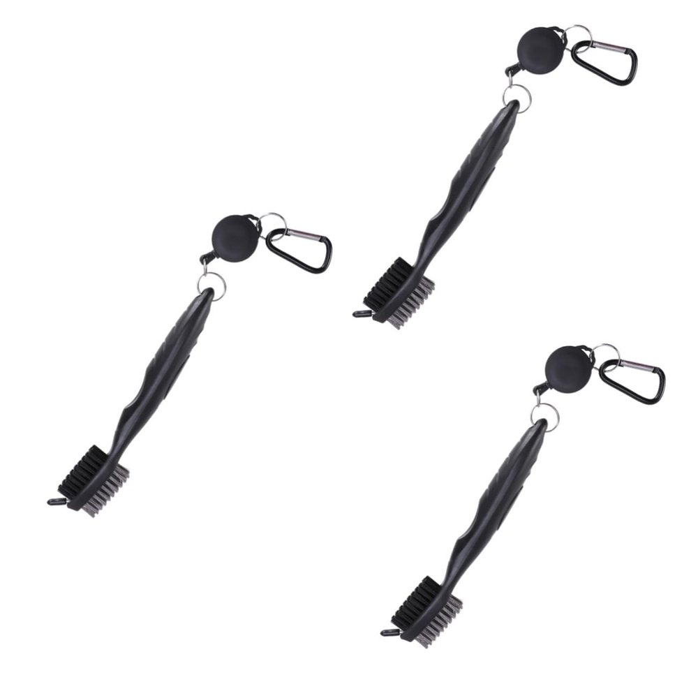 Sosoport 3pcs 2 2-Sided Pp Club Groove Cleaner for Golf Nylon Bristles Retractable -line Stainless Steel Carabiner Ergonomic Handle Lightweight Tool