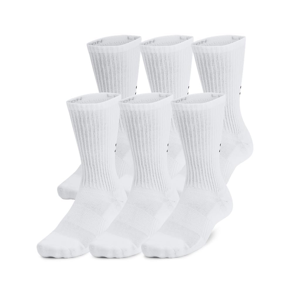 Under Armour Unisex-Adult Training Cotton Crew Socks 6 Pack, (100) White/White/Black, X-Large
