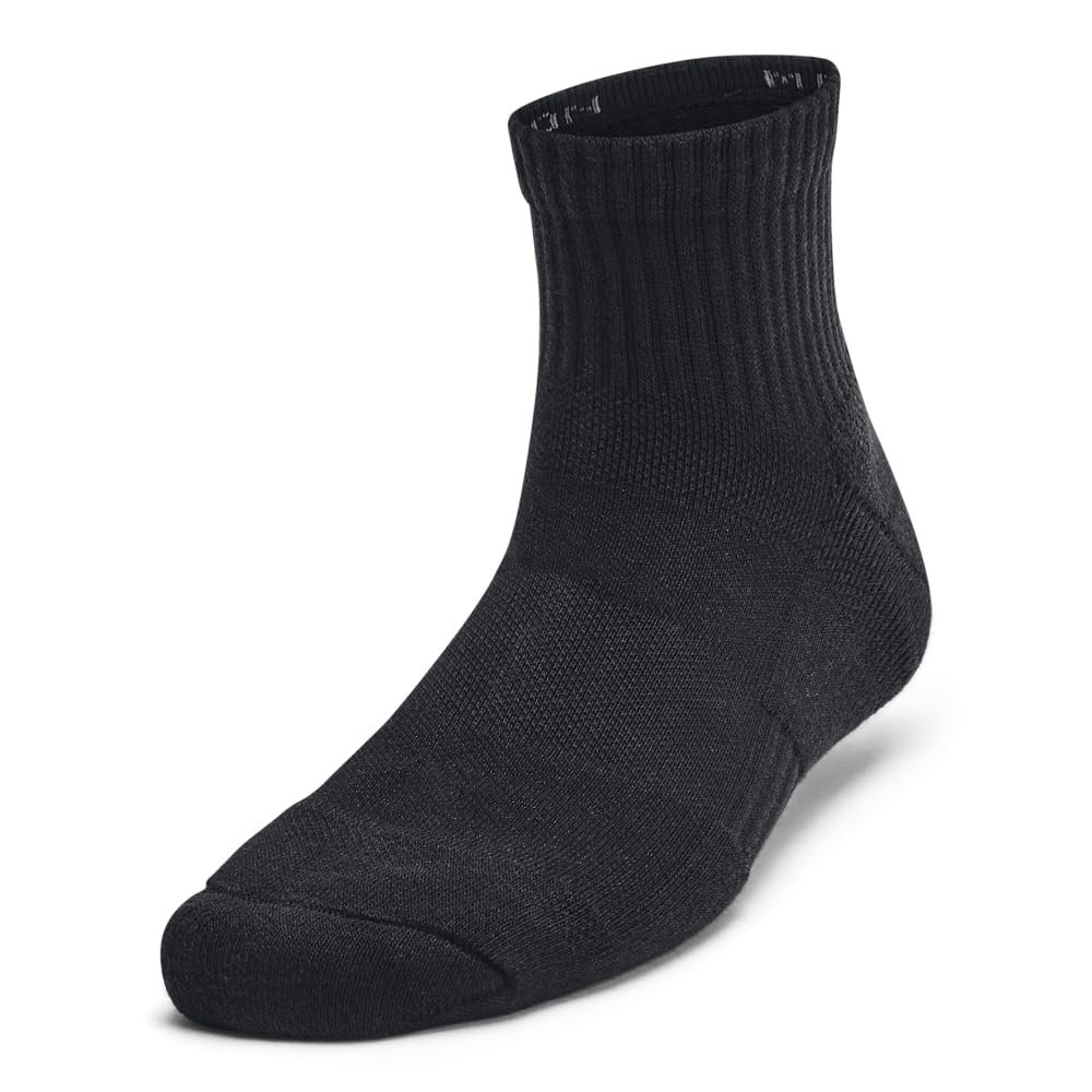 Under Armour Unisex-Child Youth Training Cotton Quarter Socks 3 Pack, (001) Black/Black/White, Small
