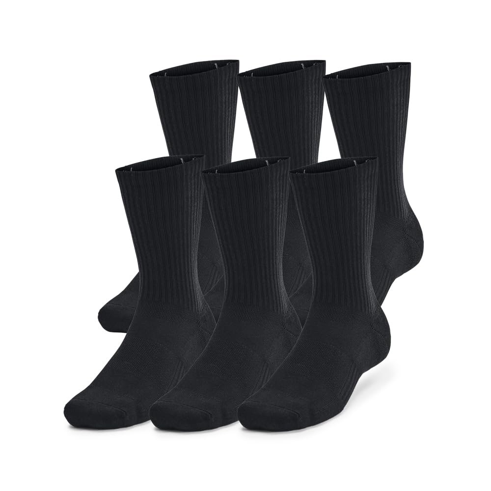 Under Armour Unisex-Adult Training Cotton Crew Socks 6 Pack, (001) Black/Black/White, Medium