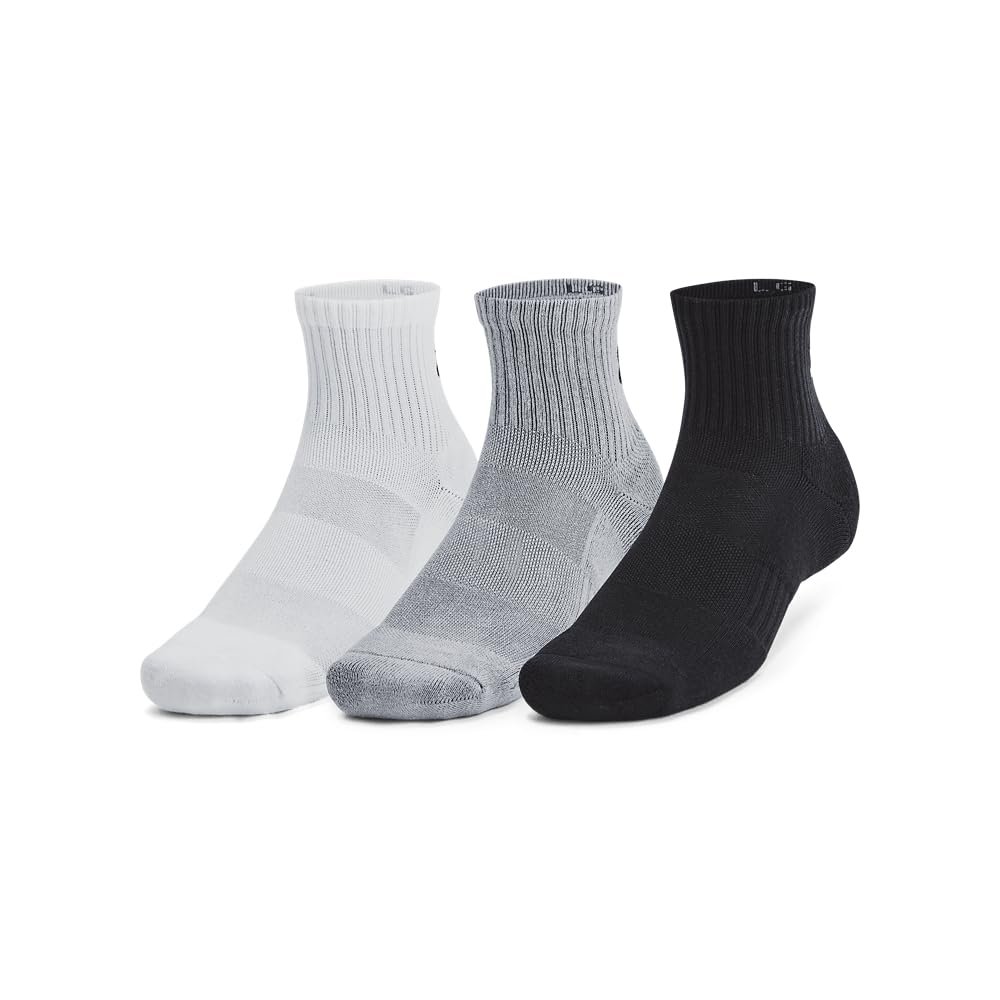 Under Armour Unisex-Adult Training Cotton Quarter Socks 3 Pack, (035) Steel/White/Black, Medium