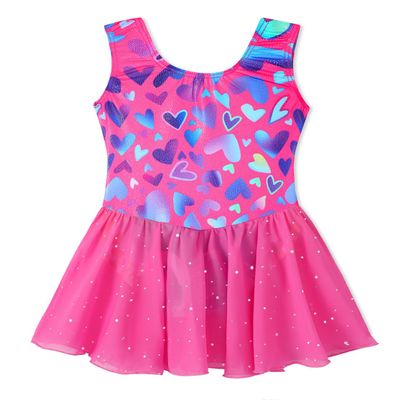 EQSJIU Girls Ballet Leotard With Skirt Red Heart Girls Dance Leotards Gymnastics Outfit 3t 4t 3-4t