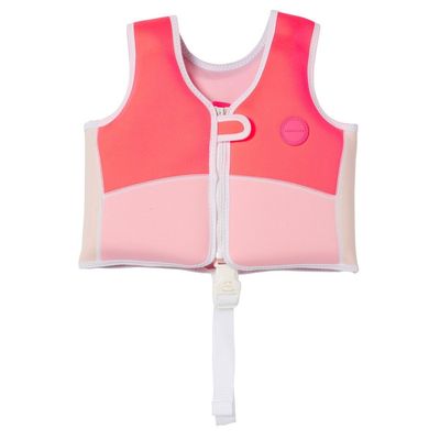 SUNNYLiFE Swim Vest - Constructed with Neoprene Plus a Secure Front Zip and Develop Water Confidence. | Toddler Swim Vest (Melody The Mermaid | Neon Strawberry, 2-3)