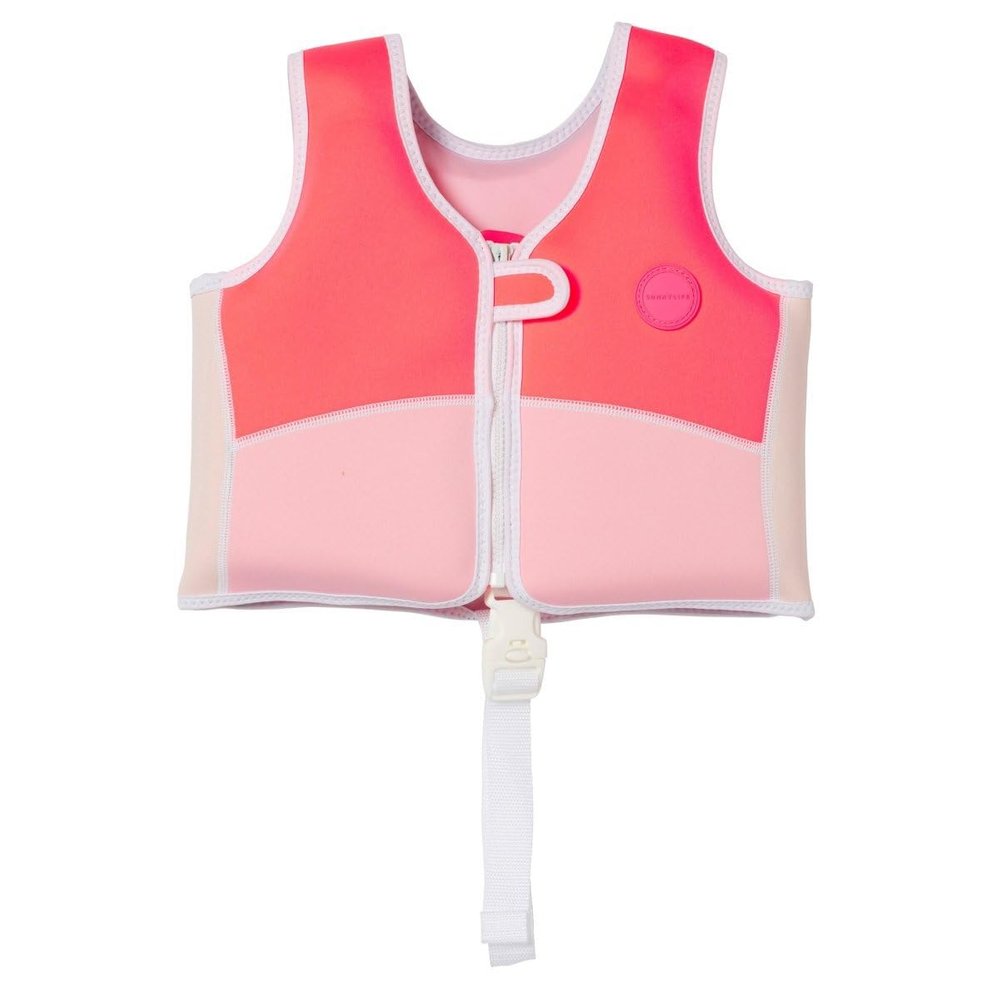 SUNNYLiFE Swim Vest - Constructed with Neoprene Plus a Secure Front Zip and Develop Water Confidence. | Toddler Swim Vest (Melody The Mermaid | Neon Strawberry, 2-3)