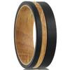 Elegant 8mm Brushed Satin Finish Black Tungsten Carbide Band Ring with Off-Center Whiskey Barrel Oak Wood Stripe and Whiskey Barrel Comfort Fit Inner Band. (8mm 11.5) view 1