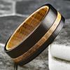Elegant 8mm Brushed Satin Finish Black Tungsten Carbide Band Ring with Off-Center Whiskey Barrel Oak Wood Stripe and Whiskey Barrel Comfort Fit Inner Band. (8mm 11.5) view 3