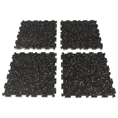 1in Thick 10.76 Sq Ft Rubber Top High Density Exercise Gym Mats Non-slip 4 Pcs, Interlocking Puzzle Floor Tiles for Home Gym Heavy Workout Equipment Flooring - 19.68 x 19.68in Tile, Black & White