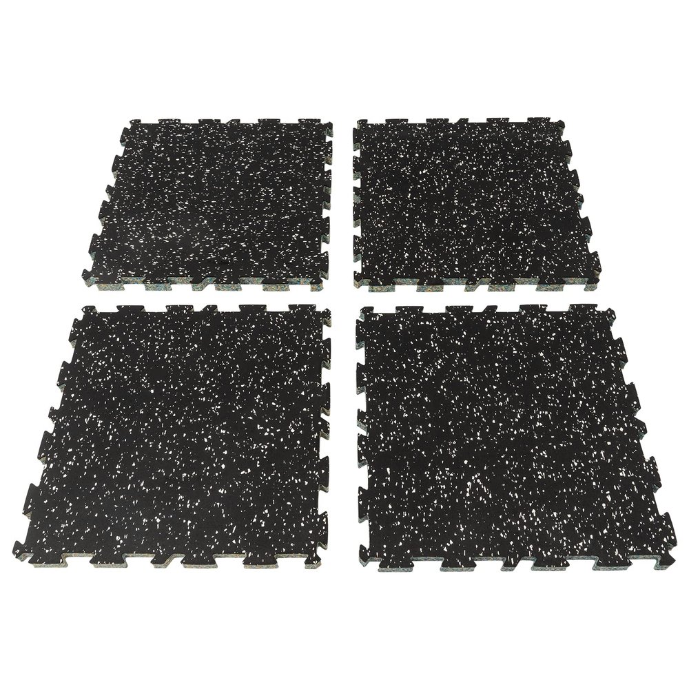 1in Thick 10.76 Sq Ft Rubber Top High Density Exercise Gym Mats Non-slip 4 Pcs, Interlocking Puzzle Floor Tiles for Home Gym Heavy Workout Equipment Flooring - 19.68 x 19.68in Tile, Black & White