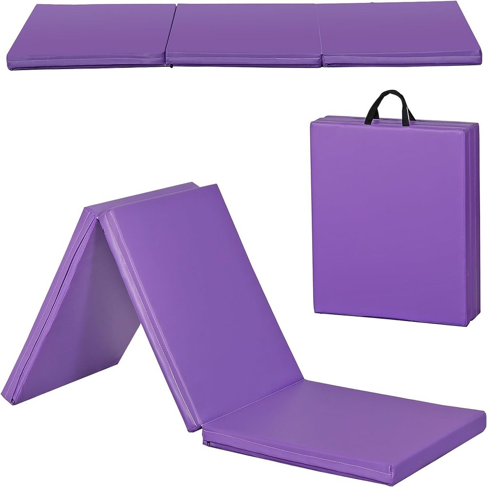BBBuy 6' x 2' Portable Folding Lightweight Exercise Gym Fitness Yoga Mat Extra Thick Foam Gymnastics Mat Tumbling Mat Workouts w/Carrying Handle for Home Gyms Indoor Outdoor, Purple
