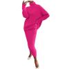 Vifucz 2 Piece Sweater Sets for Women Women Casual Solid Knitting Slimming Hip Wrap Sleeve Turtleneck Sweaters Skirt Suit Hot Pink M view 1