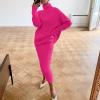 Vifucz 2 Piece Sweater Sets for Women Women Casual Solid Knitting Slimming Hip Wrap Sleeve Turtleneck Sweaters Skirt Suit Hot Pink M view 4