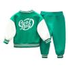 YEAHDOR Toddler Boys Sports Baseball Outfits Print T-Shirt Varsity Jacket Coat and Pants Set Athletic Uniform Green 3-4 Years view 2