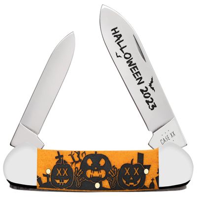 Case XX 2023 Halloween Canoe 10626 Smooth Persimmon Orange Bone Stainless Steel Pocket Knife
