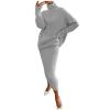 Vifucz Women Casual Solid Knitting Slimming Hip Wrap Sleeve Turtleneck Sweaters Skirt Suit Gray S view 1