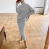 Vifucz Women Casual Solid Knitting Slimming Hip Wrap Sleeve Turtleneck Sweaters Skirt Suit Gray S view 4